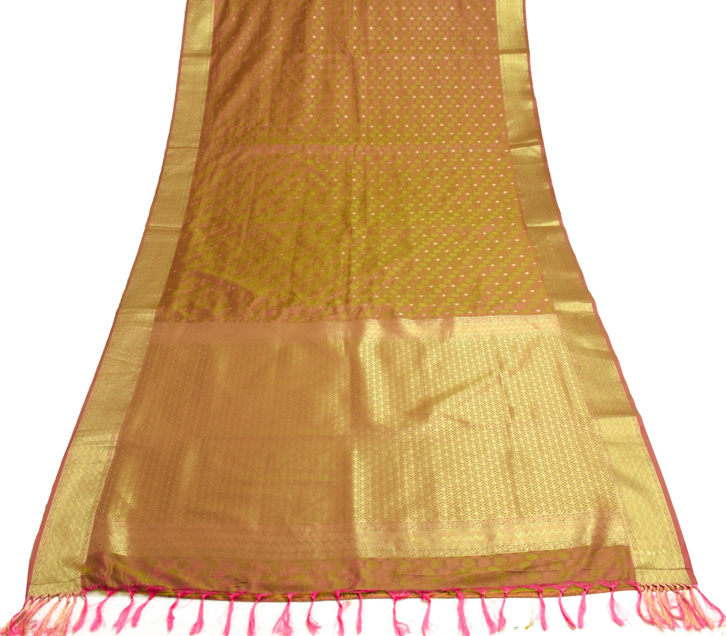 Sushila Vintage Green Pink Premium Saree Pure Silk Self & Zari Woven Sari Fabric