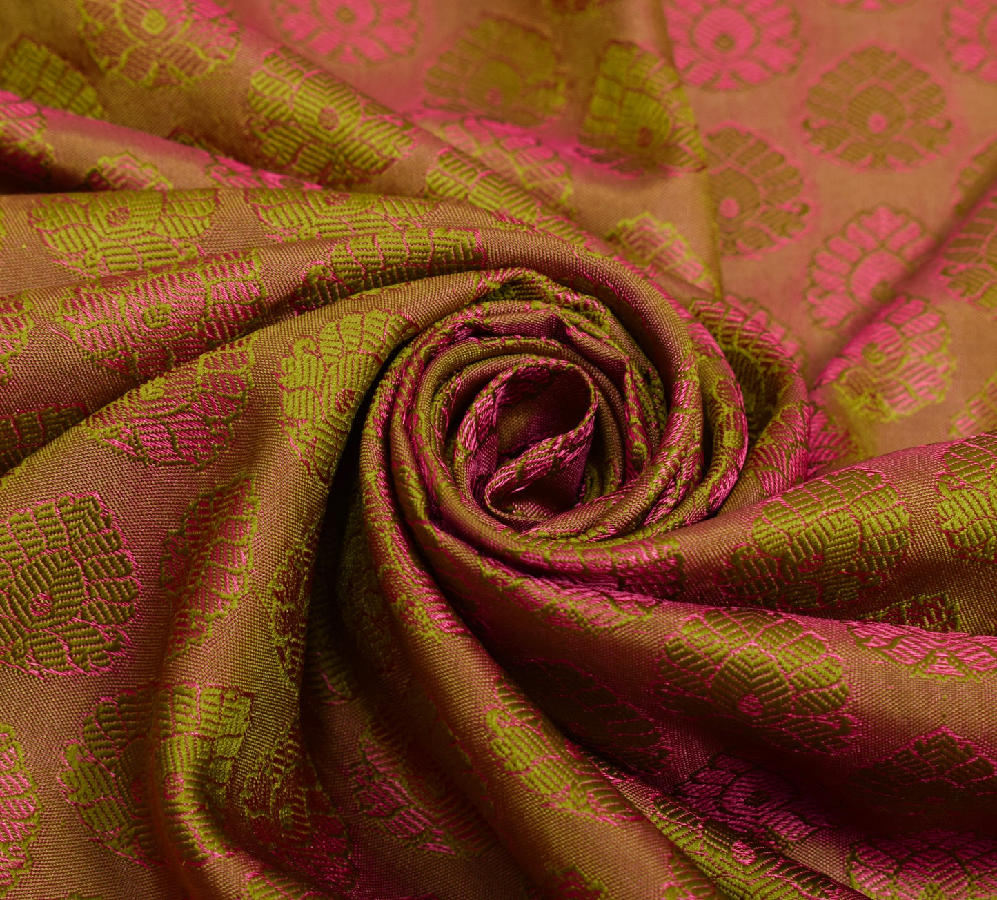 Sushila Vintage Green Pink Premium Saree Pure Silk Self & Zari Woven Sari Fabric