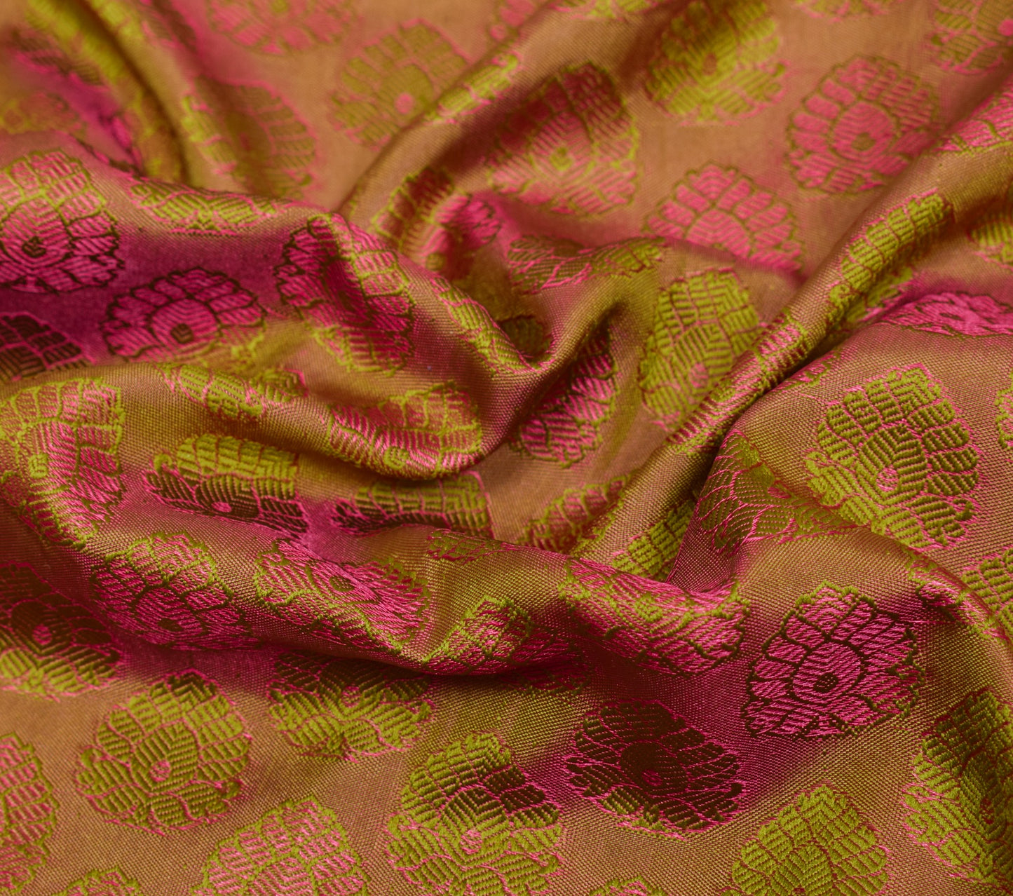 Sushila Vintage Green Pink Premium Saree Pure Silk Self & Zari Woven Sari Fabric