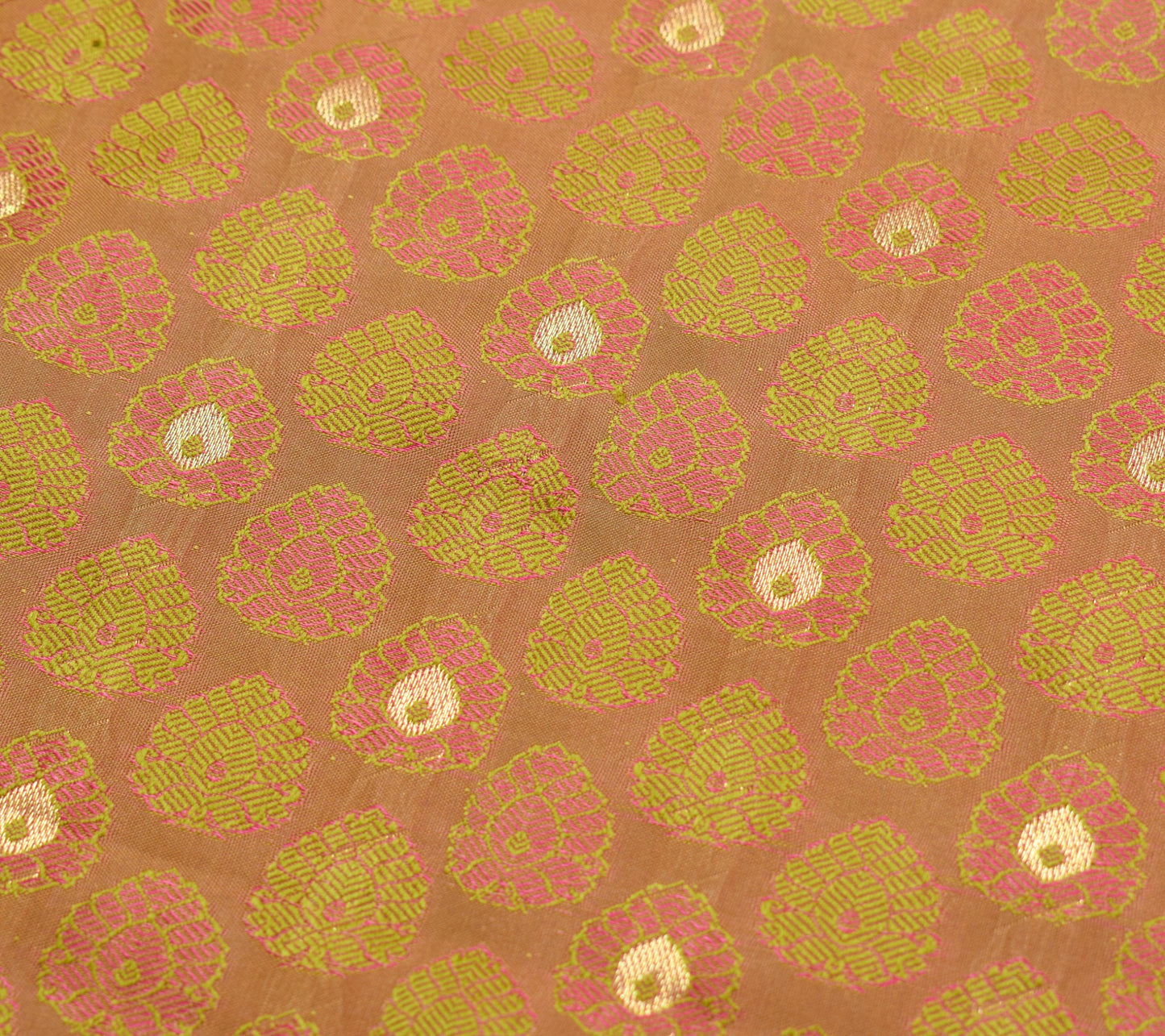 Sushila Vintage Green Pink Premium Saree Pure Silk Self & Zari Woven Sari Fabric