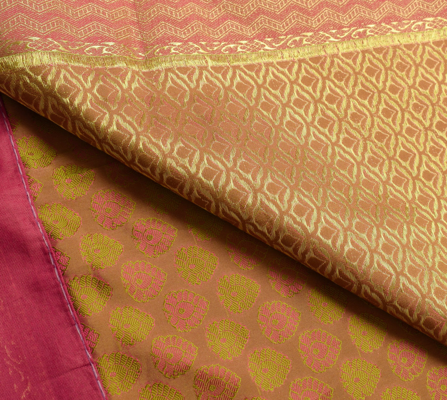 Sushila Vintage Green Pink Premium Saree Pure Silk Self & Zari Woven Sari Fabric