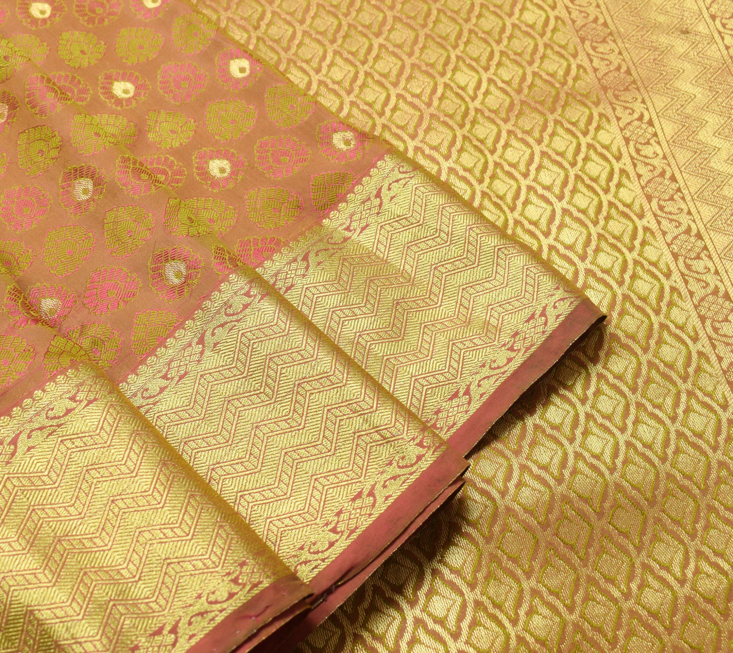 Sushila Vintage Green Pink Premium Saree Pure Silk Self & Zari Woven Sari Fabric