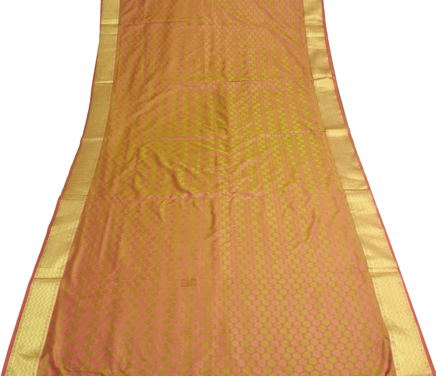 Sushila Vintage Green Pink Premium Saree Pure Silk Self & Zari Woven Sari Fabric