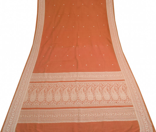 Sushila Vintage Brown Saree 100% Pure Cotton Soft Hand Woven Craft Sari Fabric