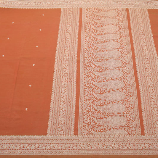 Sushila Vintage Brown Saree 100% Pure Cotton Soft Hand Woven Craft Sari Fabric