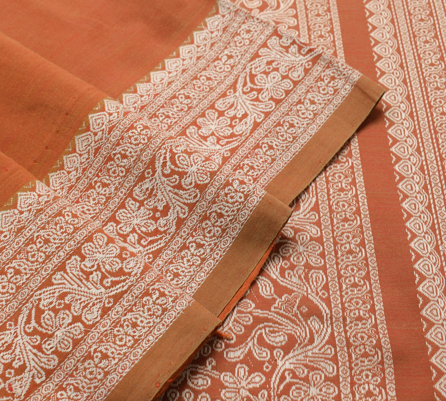 Sushila Vintage Brown Saree 100% Pure Cotton Soft Hand Woven Craft Sari Fabric