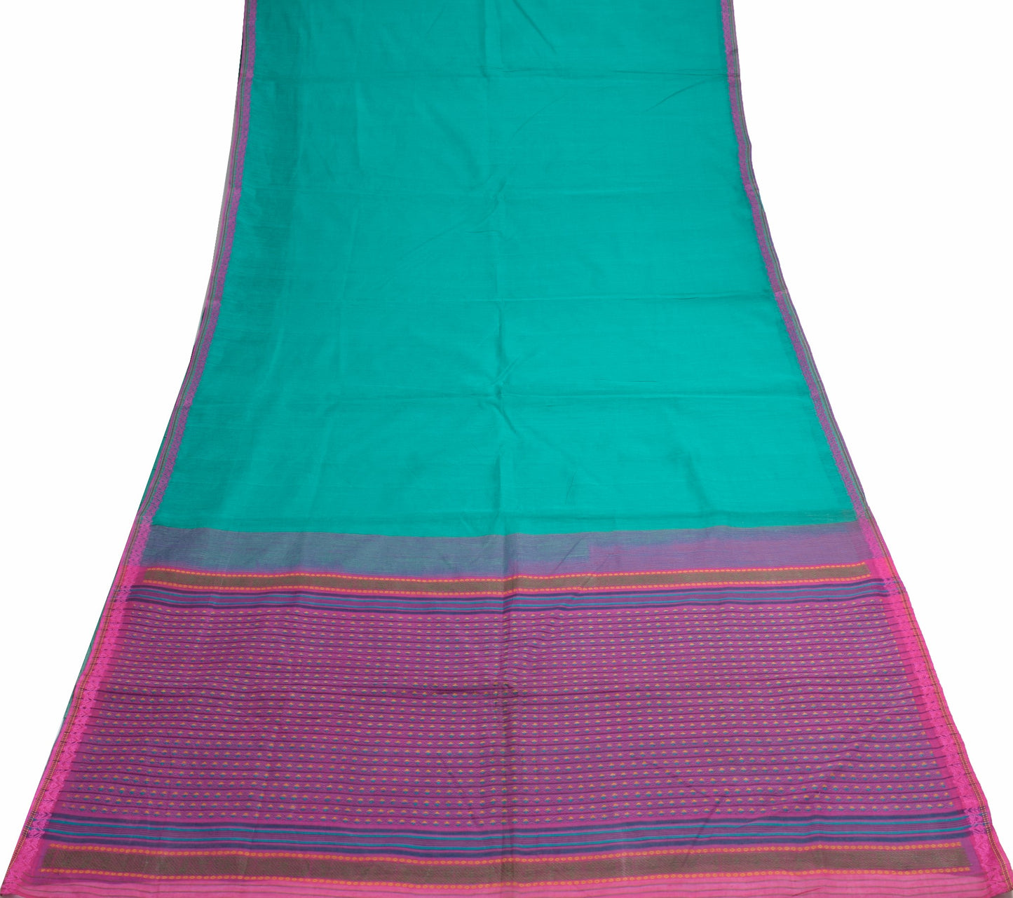 Sushila Vintage Turquoise Green Saree 100% Pure Cotton Woven Indian Sari Fabric