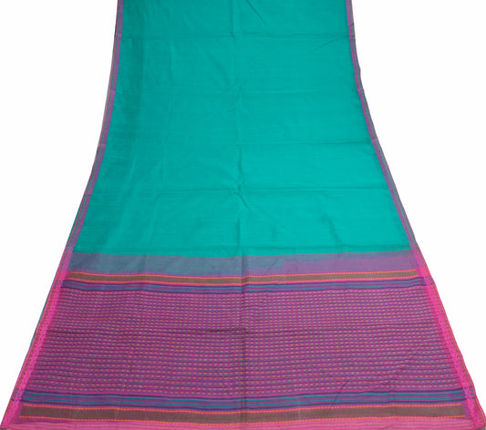 Sushila Vintage Turquoise Green Saree 100% Pure Cotton Woven Indian Sari Fabric