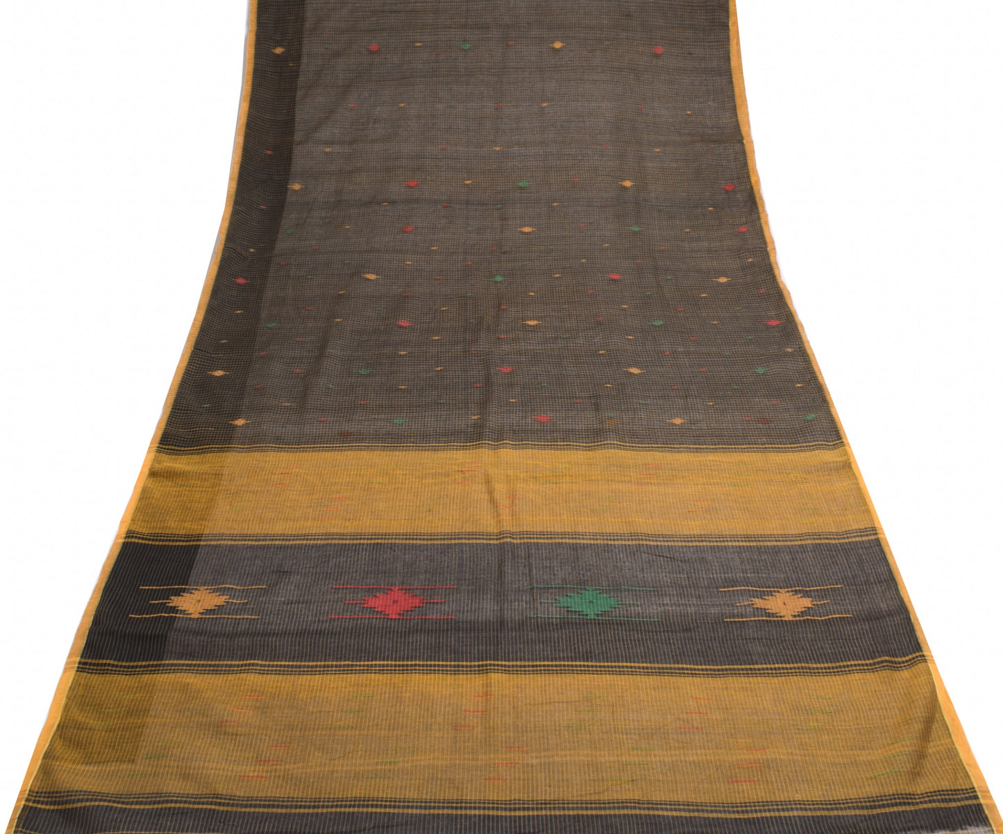 Sushila Vintage Chettinad/Kandangi Black Saree 100%Pure Cotton Woven Sari Fabric