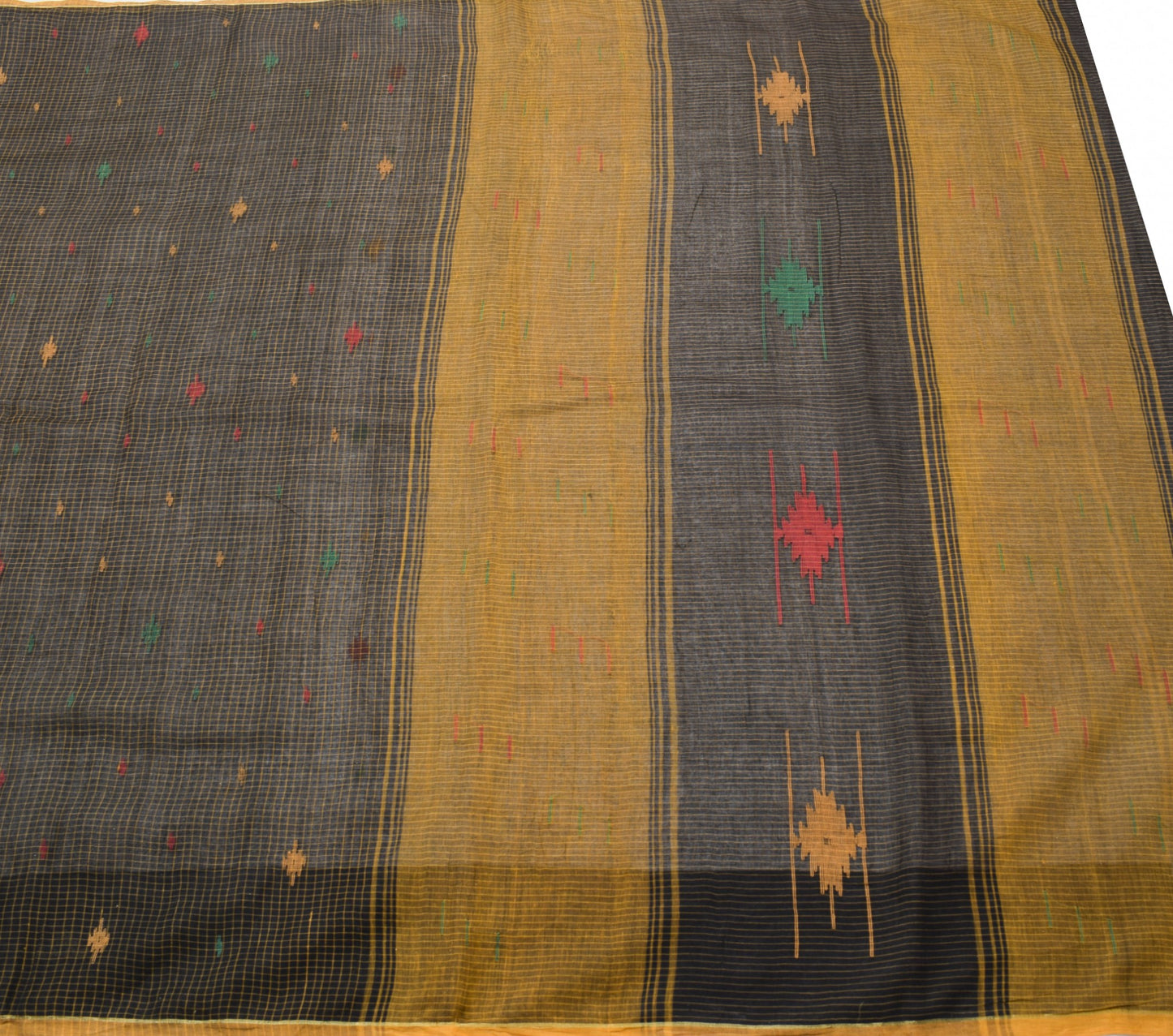 Sushila Vintage Chettinad/Kandangi Black Saree 100%Pure Cotton Woven Sari Fabric