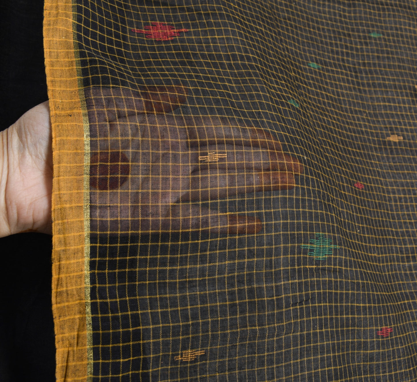 Sushila Vintage Chettinad/Kandangi Black Saree 100%Pure Cotton Woven Sari Fabric