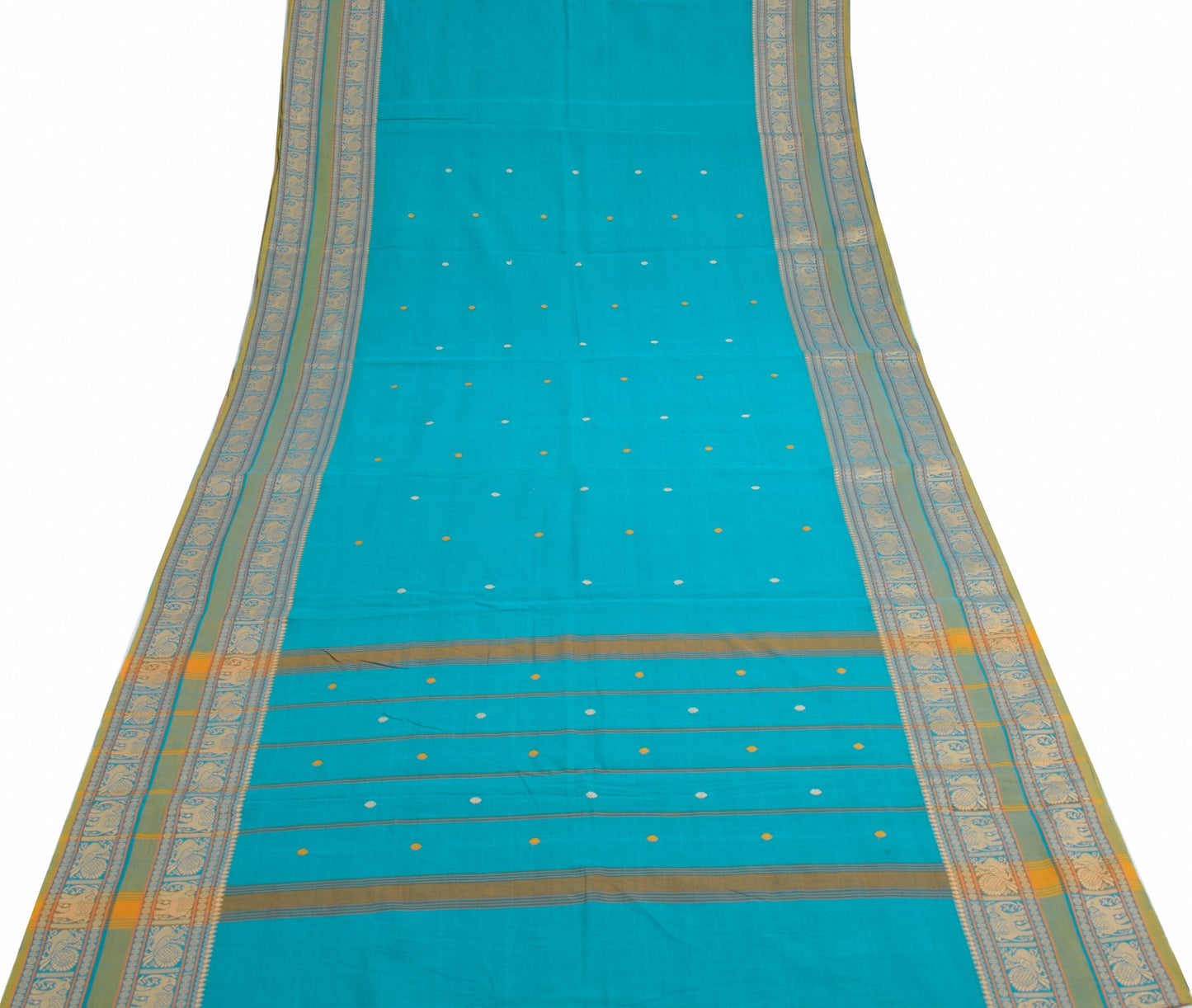 Sushila Vintage Handloom Saree Peacock Elephant Blue Pure Narayani Cotton Saree