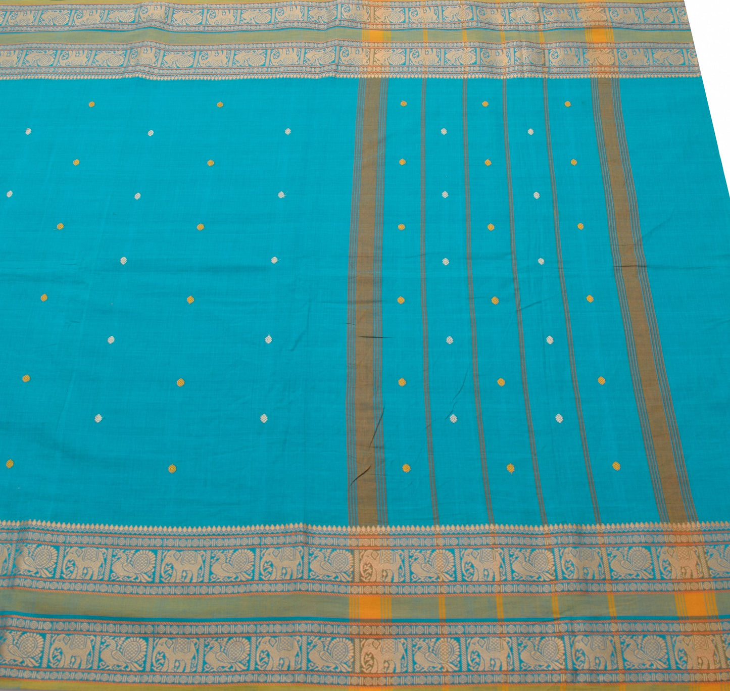 Sushila Vintage Handloom Saree Peacock Elephant Blue Pure Narayani Cotton Saree