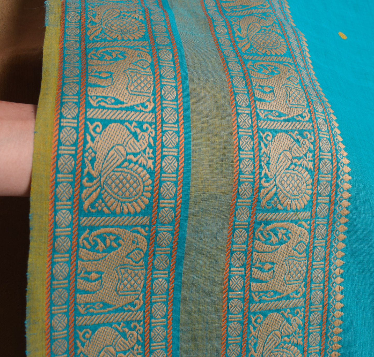 Sushila Vintage Handloom Saree Peacock Elephant Blue Pure Narayani Cotton Saree
