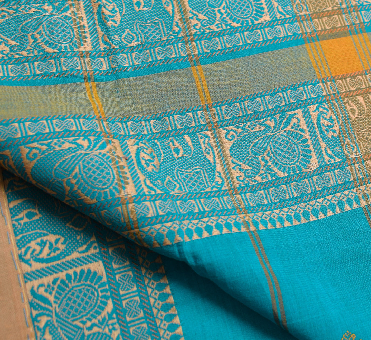 Sushila Vintage Handloom Saree Peacock Elephant Blue Pure Narayani Cotton Saree