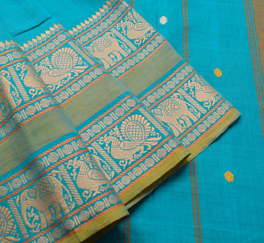 Sushila Vintage Handloom Saree Peacock Elephant Blue Pure Narayani Cotton Saree
