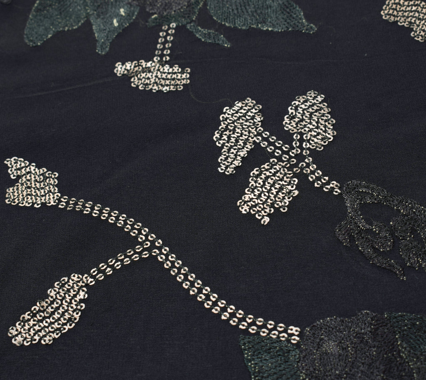 Sushila Vintage HEAVY Black Saree Pure Georgette Sequins Embellish Sari Fabric