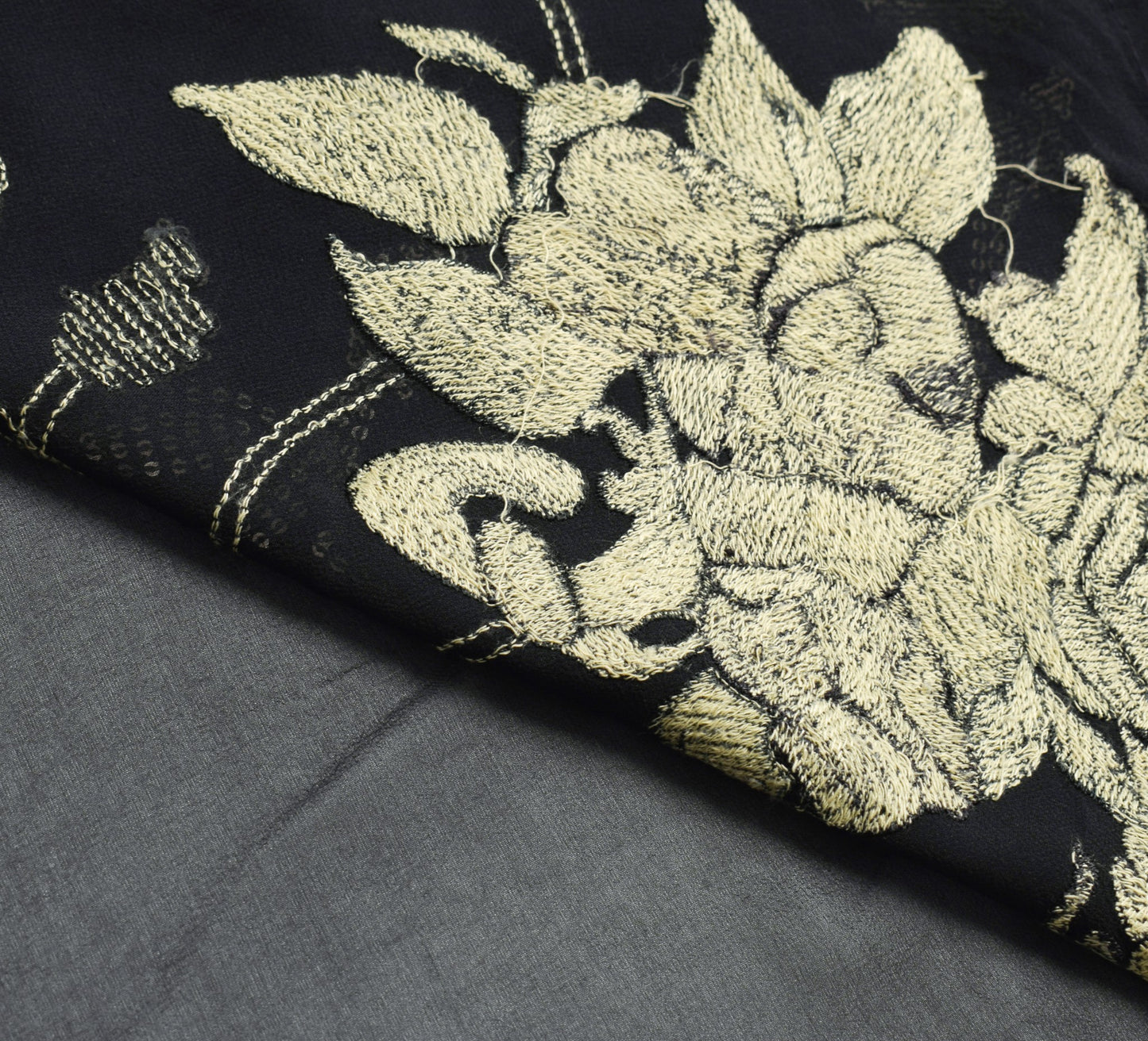Sushila Vintage HEAVY Black Saree Pure Georgette Sequins Embellish Sari Fabric