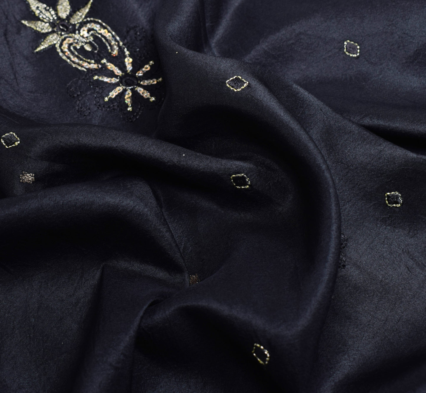 Sushila Vintage HEAVY Black Saree Pure South Silk Floral Brocade Zari Sari Fabri