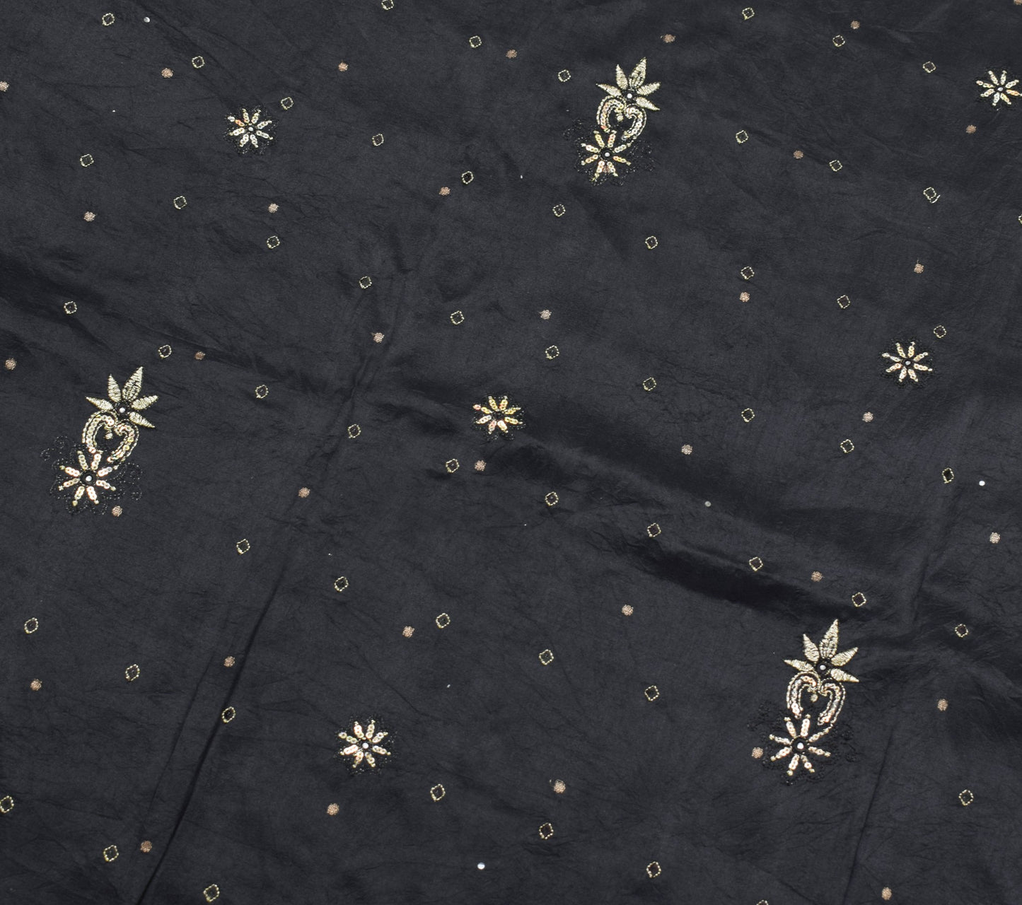 Sushila Vintage HEAVY Black Saree Pure South Silk Floral Brocade Zari Sari Fabri