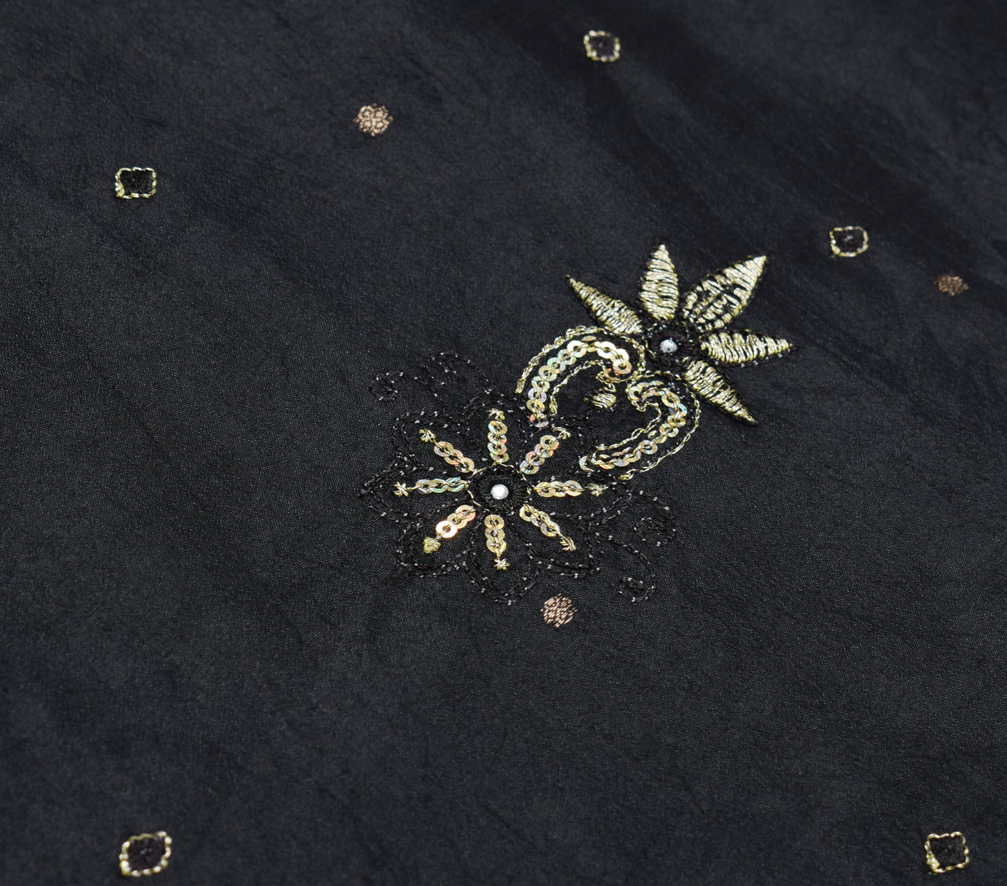 Sushila Vintage HEAVY Black Saree Pure South Silk Floral Brocade Zari Sari Fabri