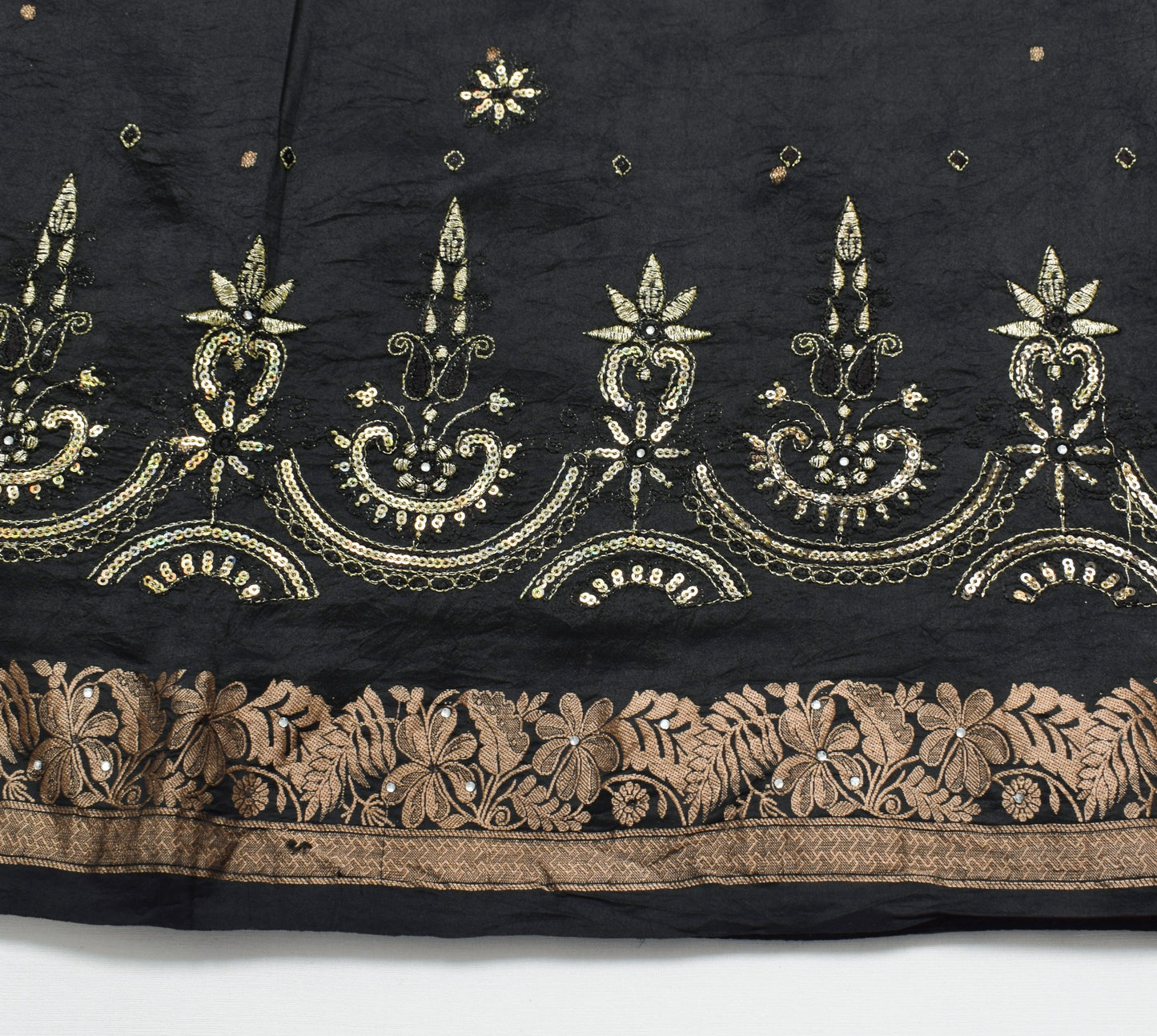 Sushila Vintage HEAVY Black Saree Pure South Silk Floral Brocade Zari Sari Fabri