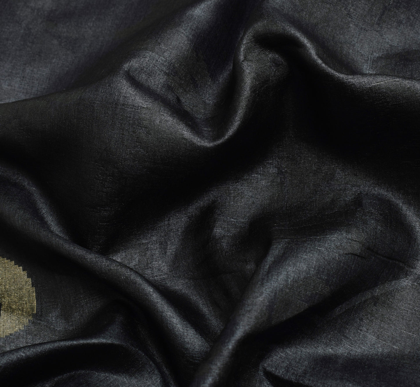 Sushila Vintage Black Saree with Green Border Pure Tussar Silk Woven Sari Fabric