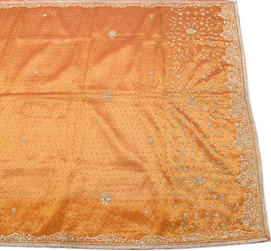 Sushila Vintage Orange Zardozi Work Saree HEAVY Pure Tissue Floral Sari Fabric