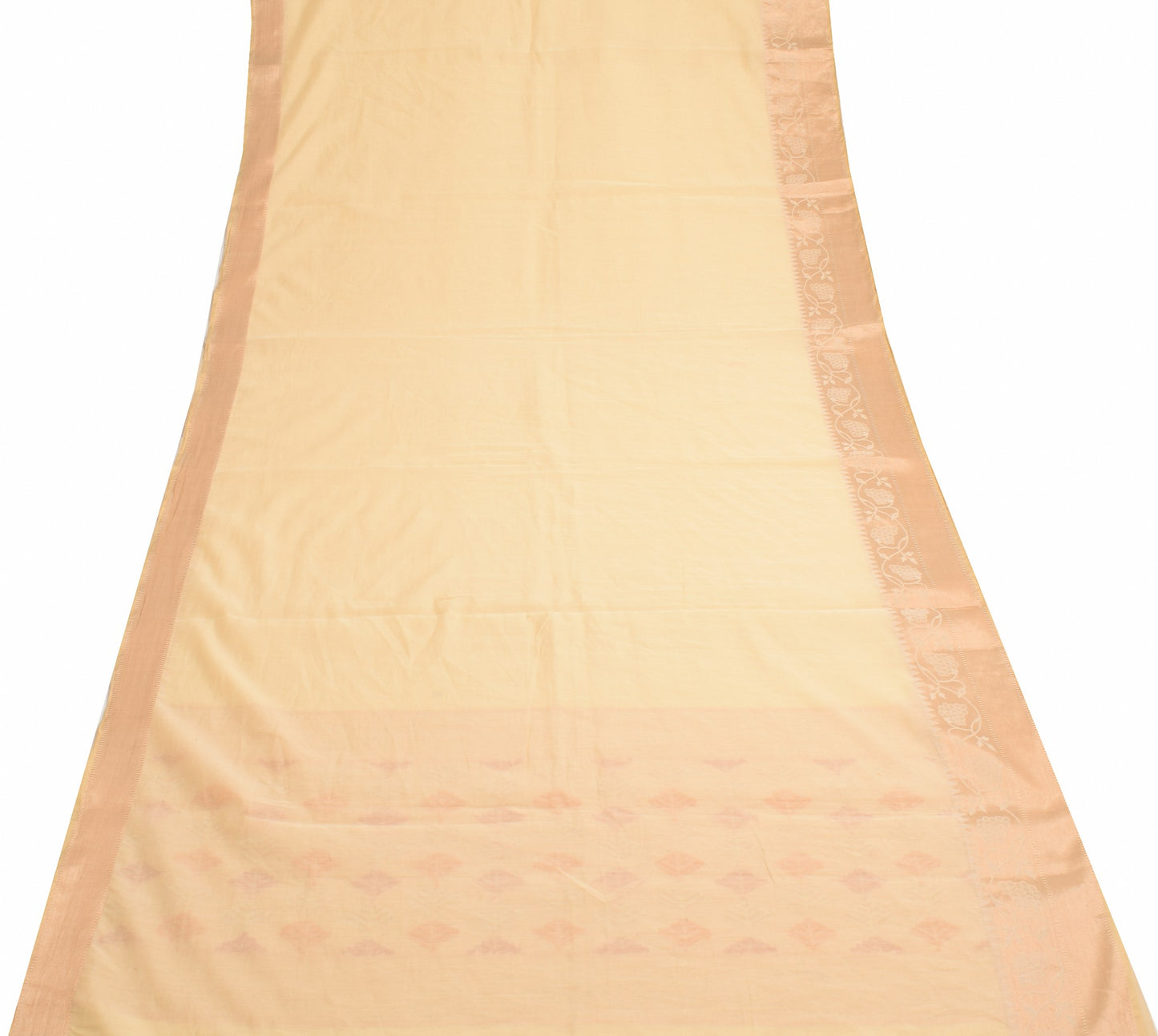Sushila Vintage Cream Saree with Woven Border Pallu Pure Cotton 5 YD Sari Fabric
