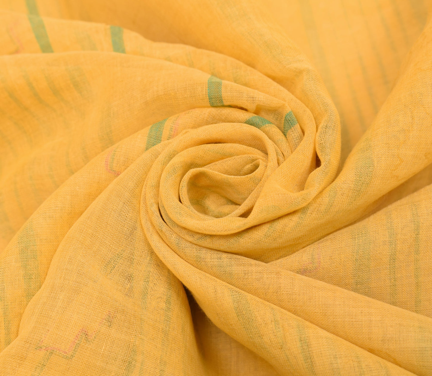 Sushila Vintage Bengal Tant Saree 100% Pure Cotton Yellow Woven 5 YD Sari Fabric