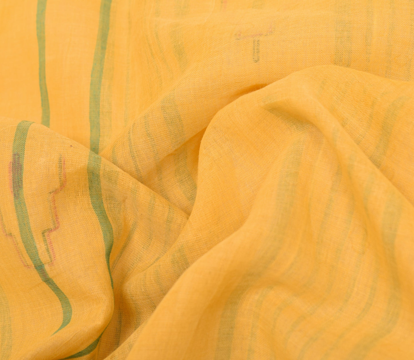 Sushila Vintage Bengal Tant Saree 100% Pure Cotton Yellow Woven 5 YD Sari Fabric