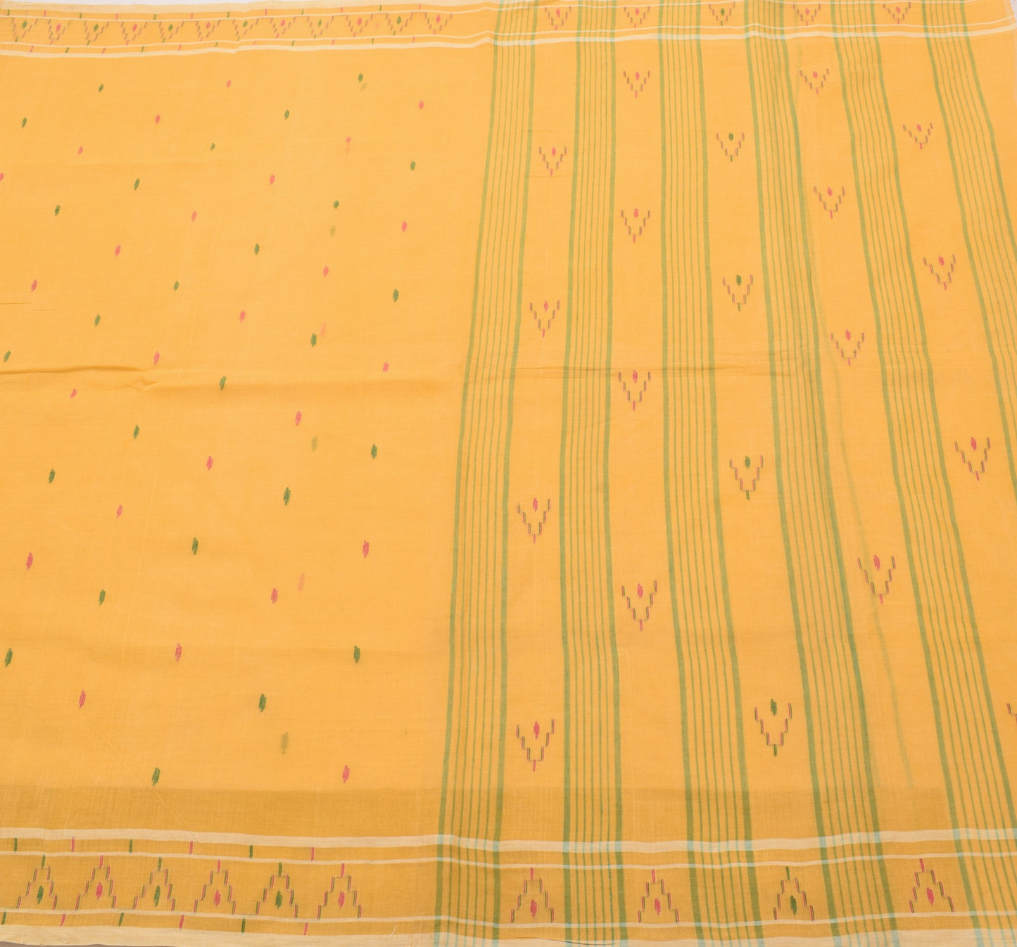 Sushila Vintage Bengal Tant Saree 100% Pure Cotton Yellow Woven 5 YD Sari Fabric