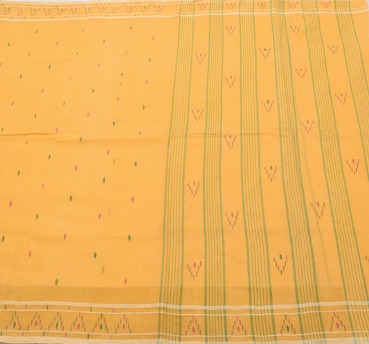Sushila Vintage Bengal Tant Saree 100% Pure Cotton Yellow Woven 5 YD Sari Fabric