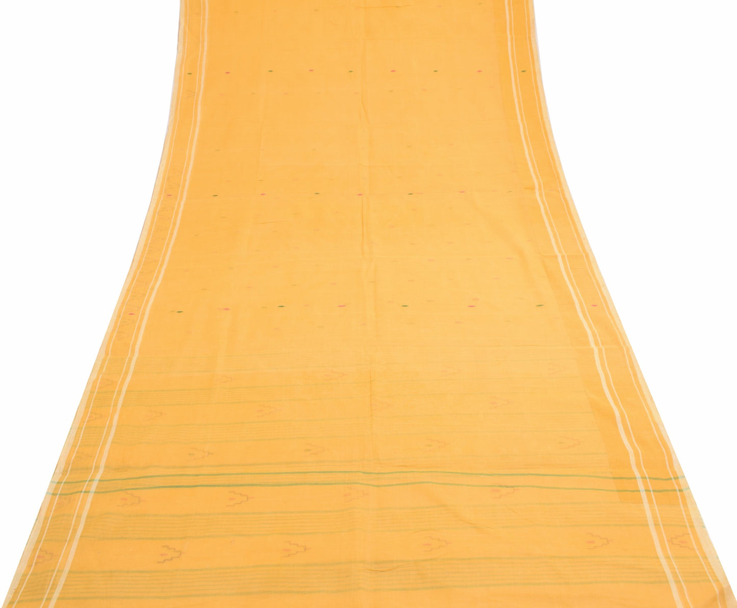 Sushila Vintage Bengal Tant Saree 100% Pure Cotton Yellow Woven 5 YD Sari Fabric