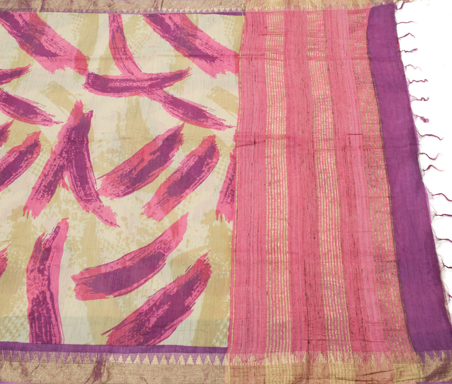 Sushila Vintage Pure khadi Silk Saree Printed with Woven Border Soft Sari Fabric