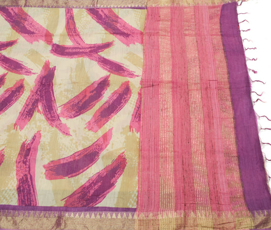 Sushila Vintage Pure khadi Silk Saree Printed with Woven Border Soft Sari Fabric
