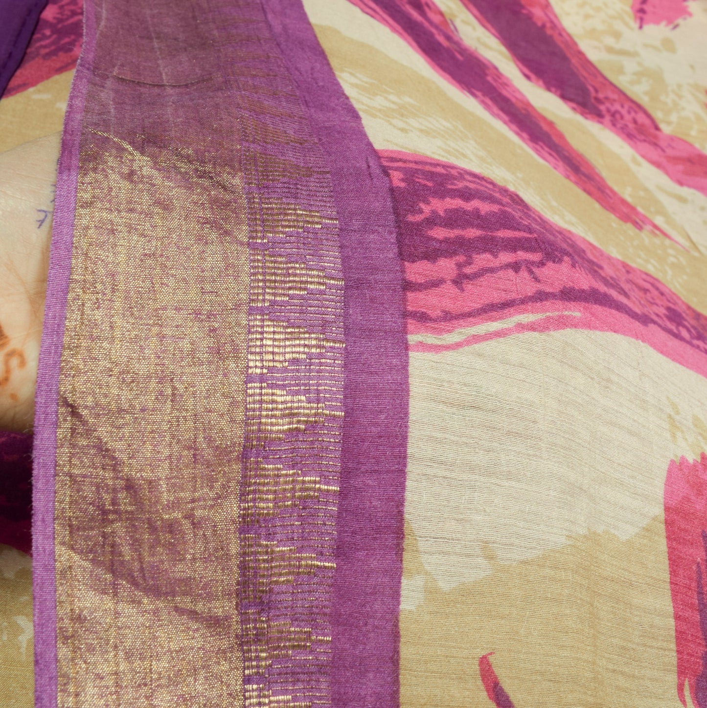 Sushila Vintage Pure khadi Silk Saree Printed with Woven Border Soft Sari Fabric