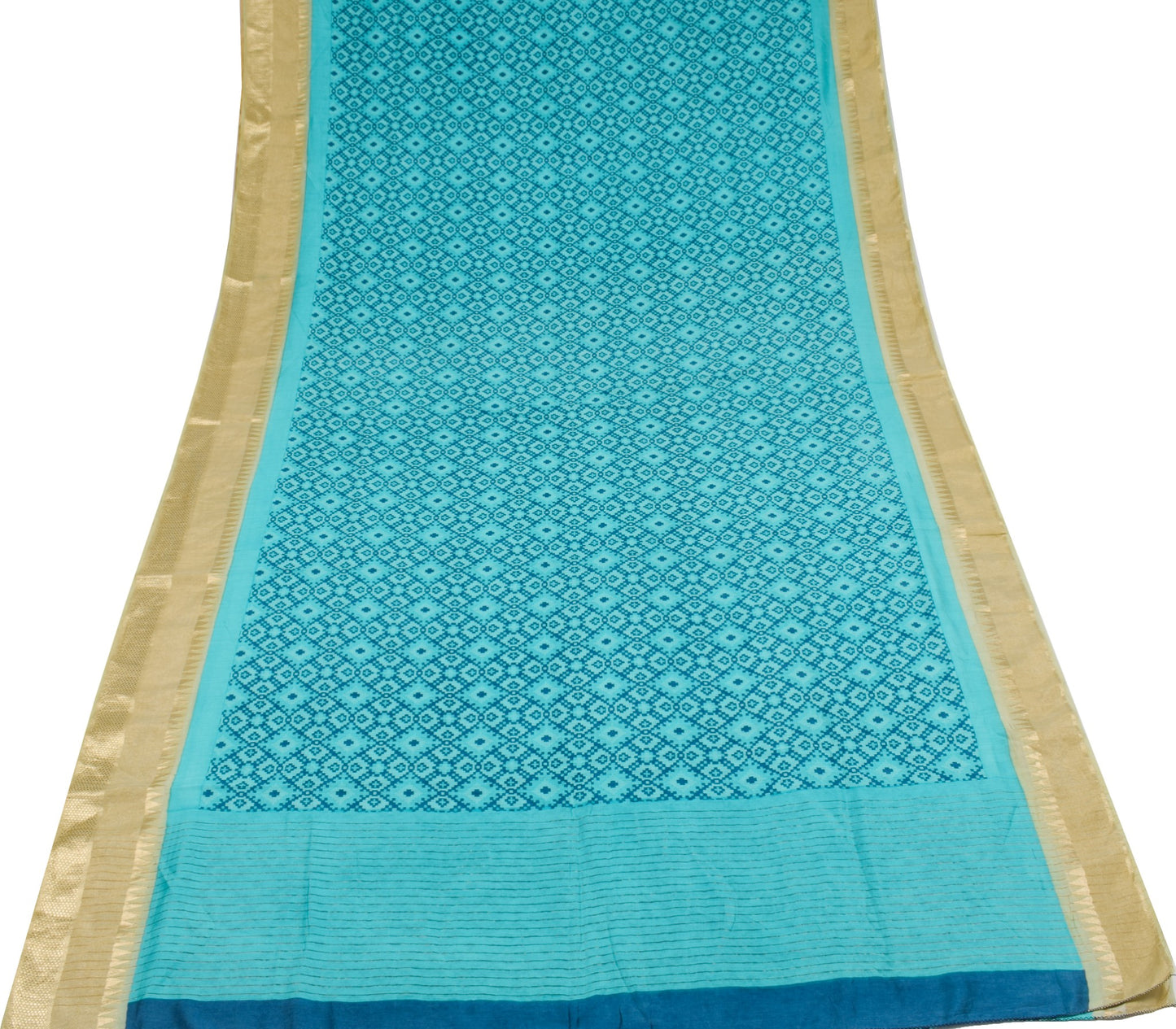 Sushila Vintage Aqua Blue Saree with Zari Woven Border Pure Woolen Sari Fabric