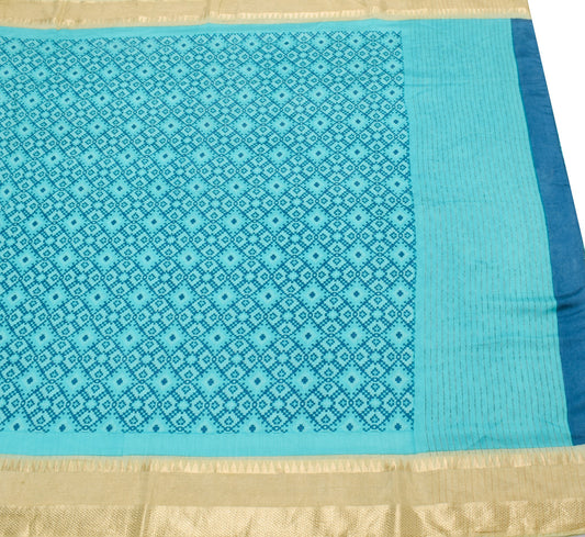 Sushila Vintage Aqua Blue Saree with Zari Woven Border Pure Woolen Sari Fabric