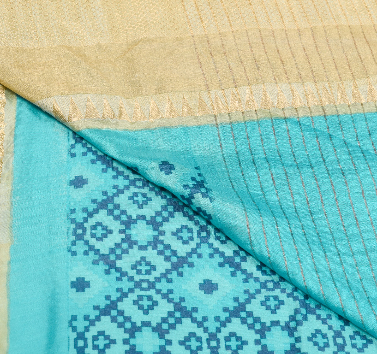 Sushila Vintage Aqua Blue Saree with Zari Woven Border Pure Woolen Sari Fabric