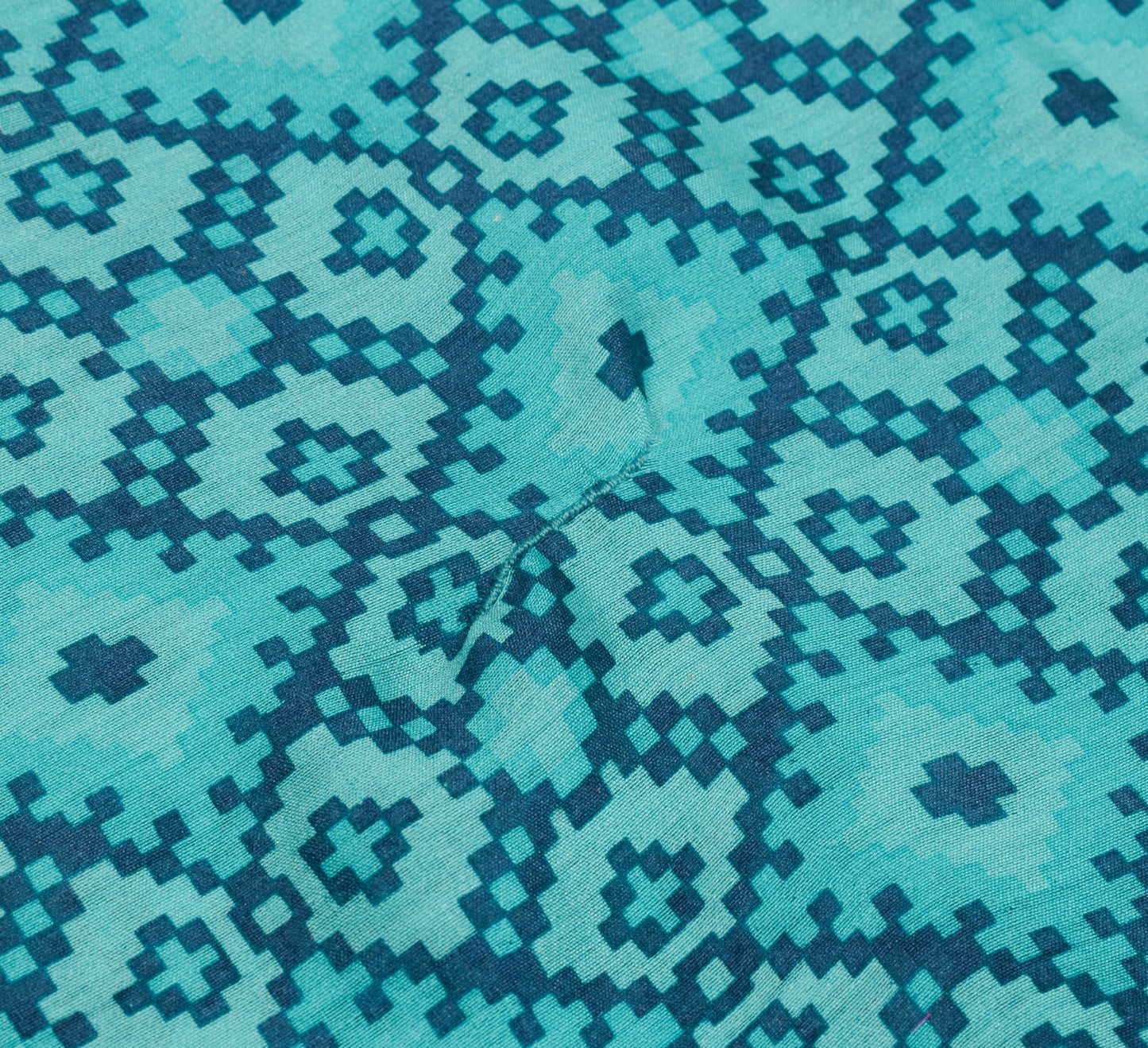 Sushila Vintage Aqua Blue Saree with Zari Woven Border Pure Woolen Sari Fabric