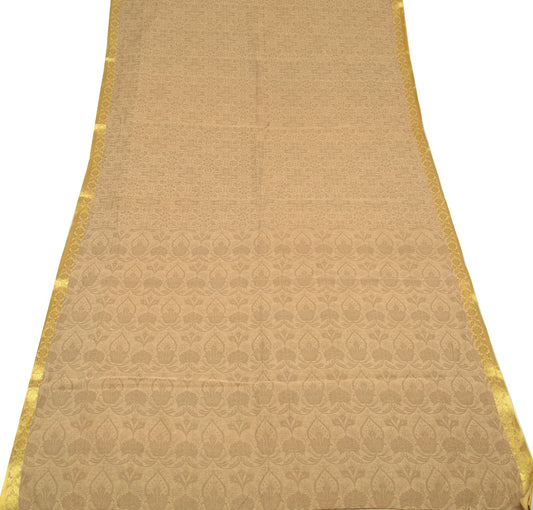 Sushila Vintage Brown Saree Pure Cotton Silk Woven With Zari Border Sari Fabric