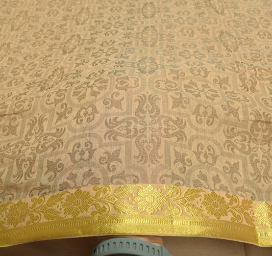 Sushila Vintage Brown Saree Pure Cotton Silk Woven With Zari Border Sari Fabric