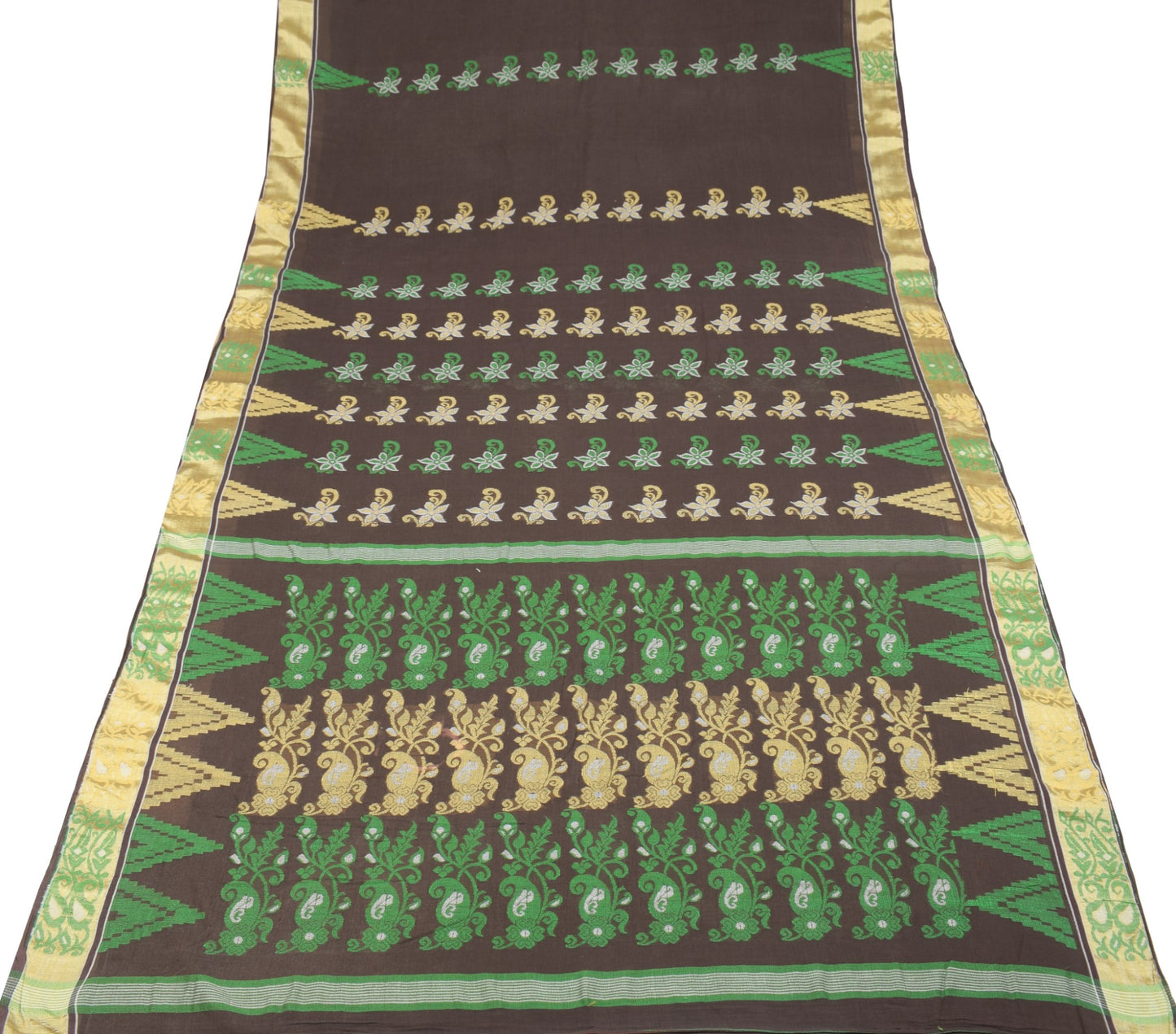 Sushila Vintage Brown Scrap Saree Pure Cotton Hand Woven Remnant Sari Fabric