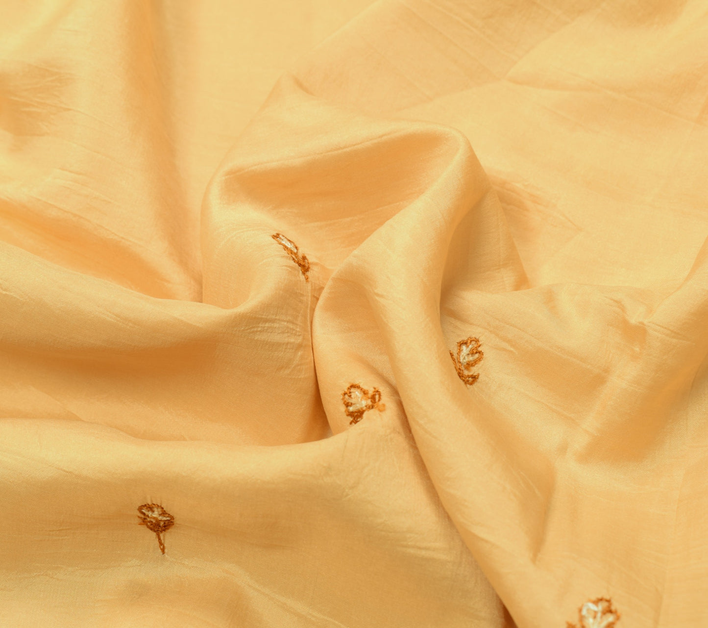 Sushila Vintage Hand Embroidered Saree Beige Pure Silk Floral Sari Soft Fabric