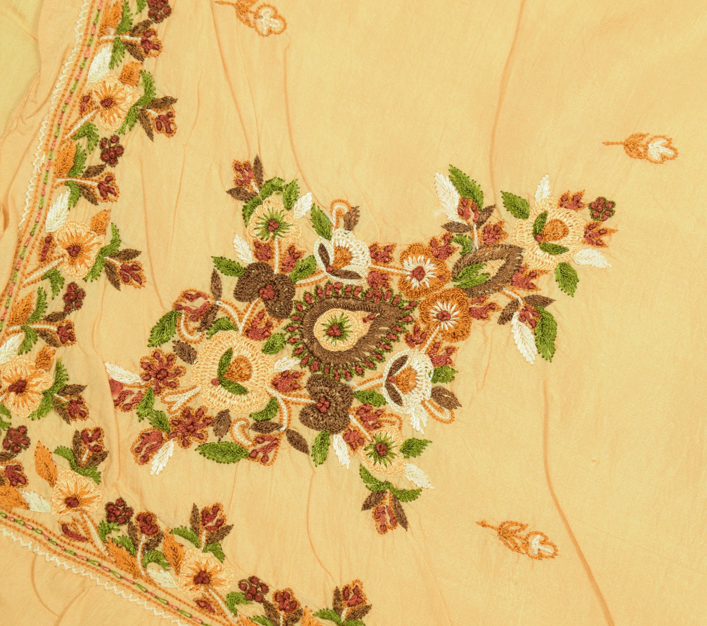 Sushila Vintage Hand Embroidered Saree Beige Pure Silk Floral Sari Soft Fabric
