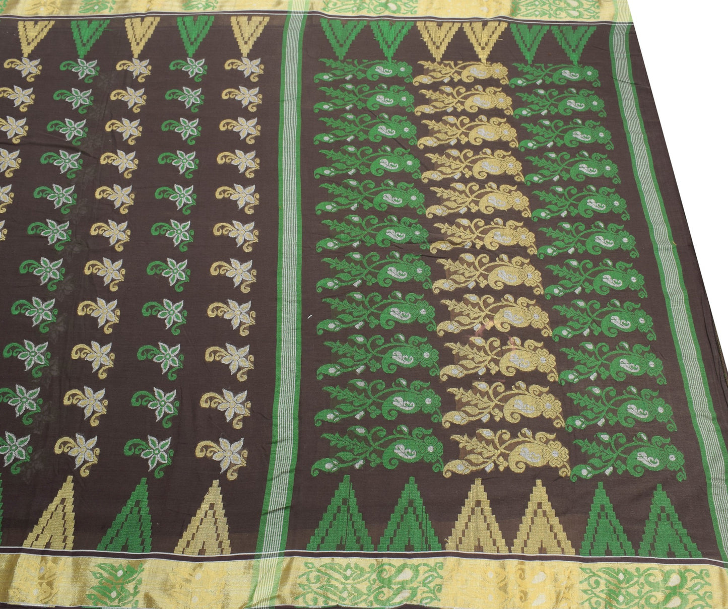 Sushila Vintage Brown Scrap Saree Pure Cotton Hand Woven Remnant Sari Fabric