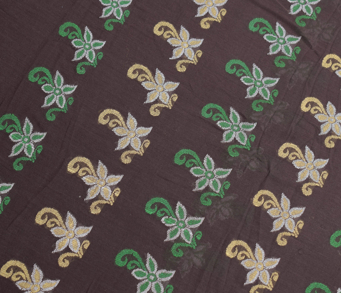 Sushila Vintage Brown Scrap Saree Pure Cotton Hand Woven Remnant Sari Fabric