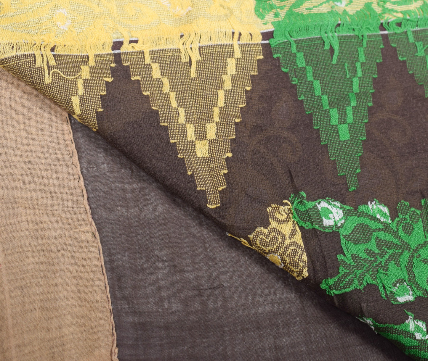Sushila Vintage Brown Scrap Saree Pure Cotton Hand Woven Remnant Sari Fabric