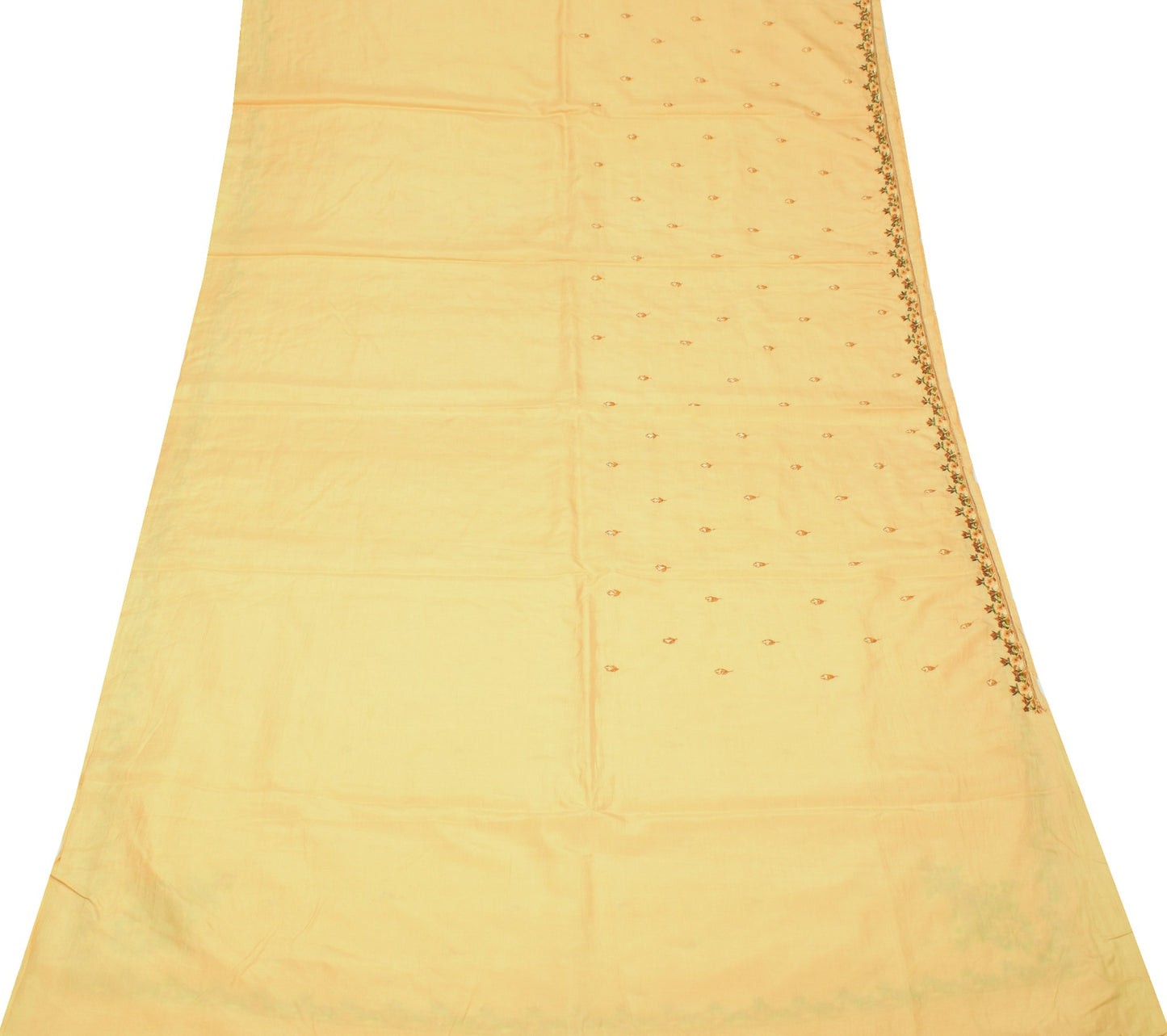 Sushila Vintage Hand Embroidered Saree Beige Pure Silk Floral Sari Soft Fabric